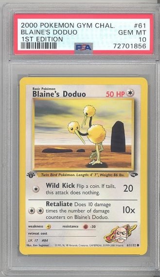 PSA 10 - Pokemon Card - Gym Challenge 61/132 - BLAINE'S DODUO (common) *1st  Edition* - GEM MINT