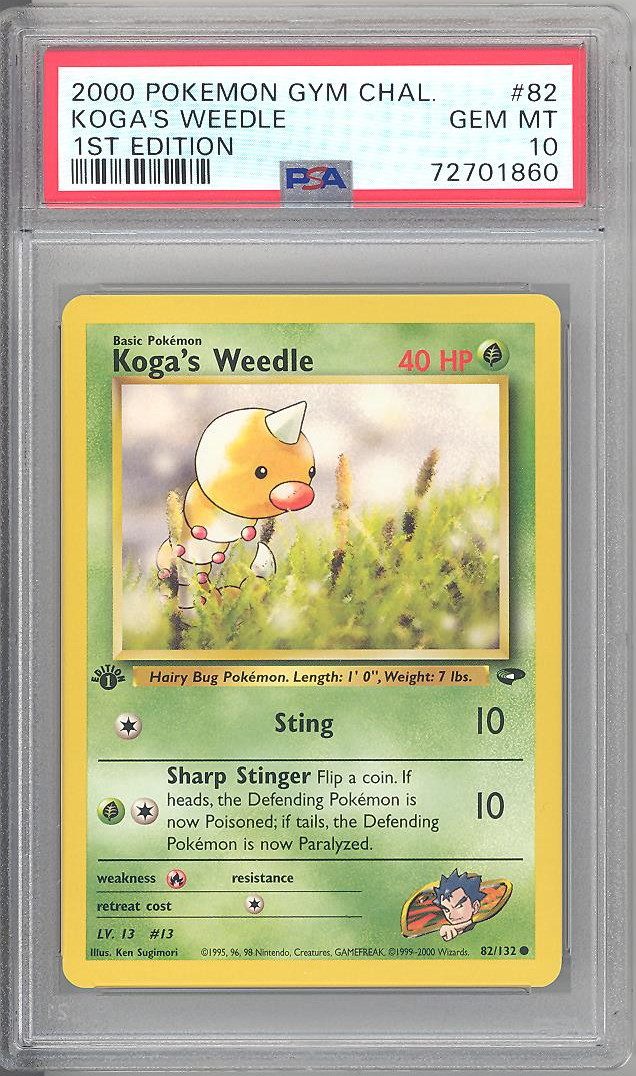 PSA 10 - Pokemon Card - Gym Challenge 82/132 - KOGA'S WEEDLE