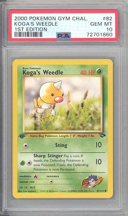 PSA 10 - Pokemon Card - Gym Challenge 82/132 - KOGA'S WEEDLE (common) *1st  Edition* - GEM MINT