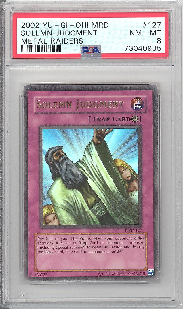 PSA 8 - Yu-Gi-Oh Card - MRD-127 - SOLEMN JUDGMENT (ultra rare holo) -  NM-MT: BBToyStore.com - Toys, Plush, Trading Cards, Action Figures & Games  online retail store shop sale