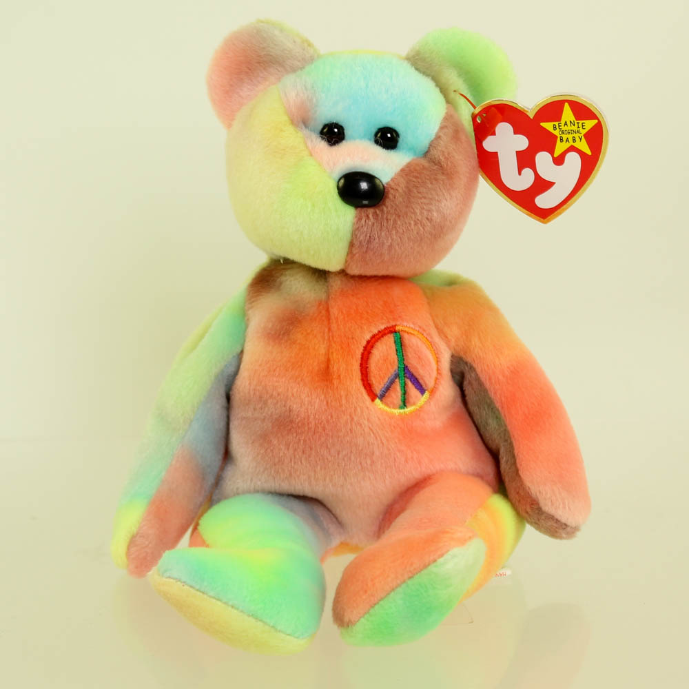 TY Beanie Baby - PEACE the Tie-Dyed Bear (Pink/Green) (8.5 inch) *MWMT ...