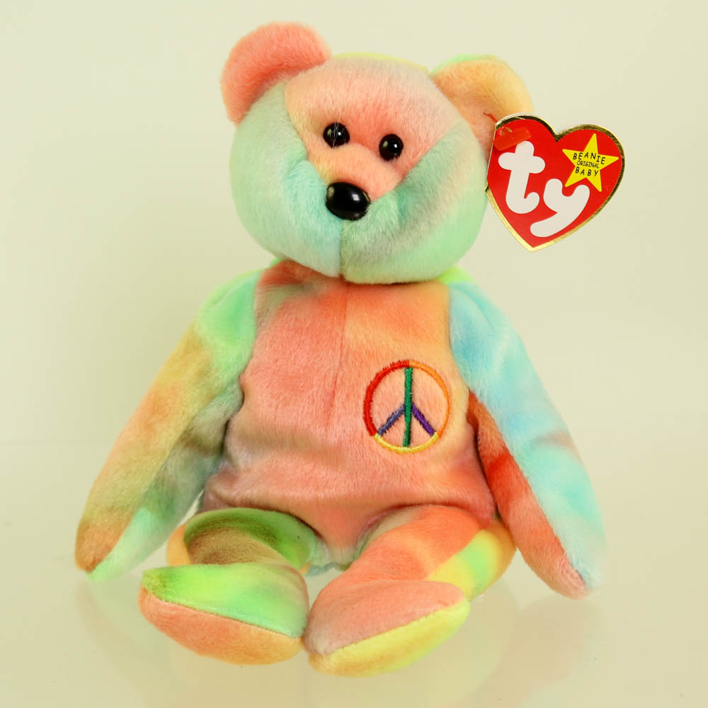 TY Beanie Baby - PEACE the Tie-Dyed Bear (Pink/Green) (8.5 inch) *MWMT ...