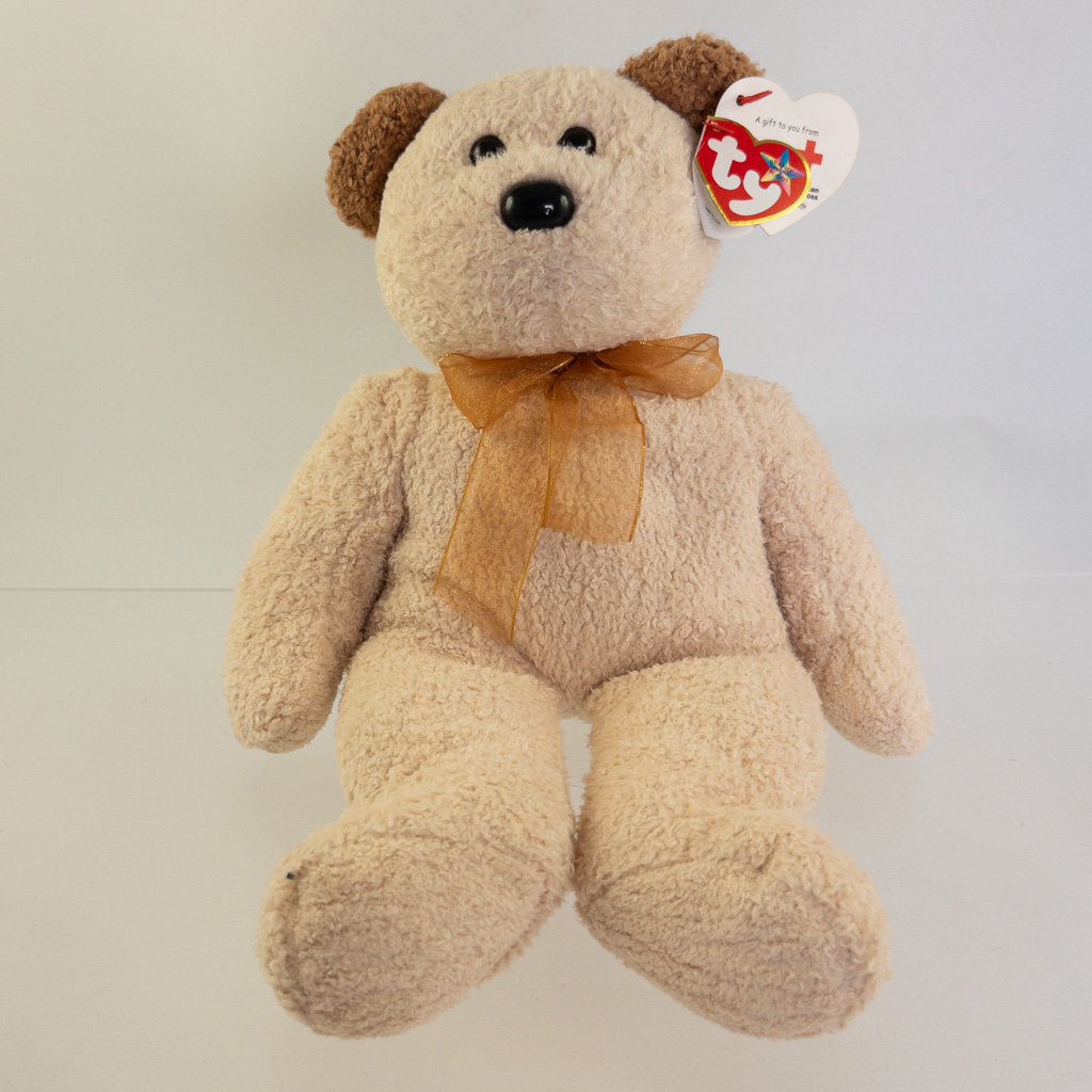 TY Beanie Buddy - HUGGY the Bear (w/ Extra American Red Cross Tag) MWMTs