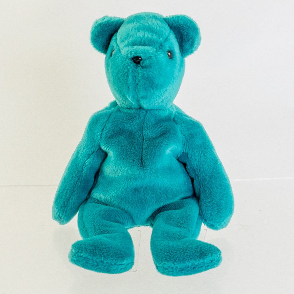 TY Beanie Baby - TEDDY TEAL - OLD FACE (No Hang Tag - 1st Gen Tush Tag)