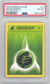 PSA 6 - Pokemon Card - Base 99/102 - GRASS ENERGY (common) *1st Edition* - EX-MT