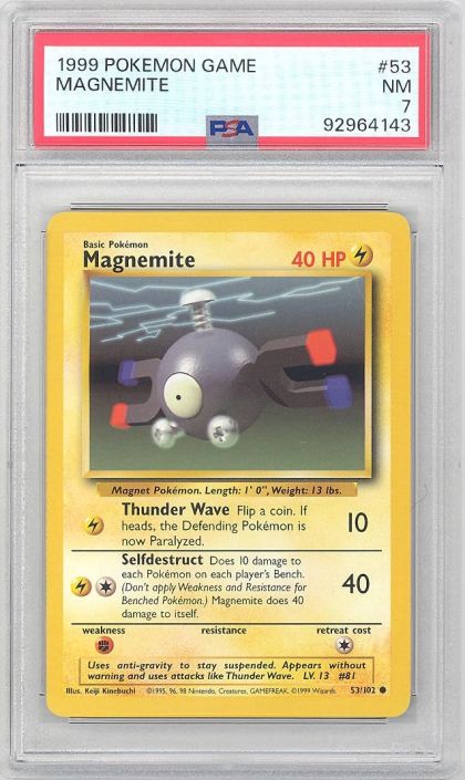 PSA 7 - Pokemon Card - Base 53/102 - MAGNEMITE (common) - NM:  BBToyStore.com - Toys, Plush, Trading Cards, Action Figures & Games online  retail store shop sale