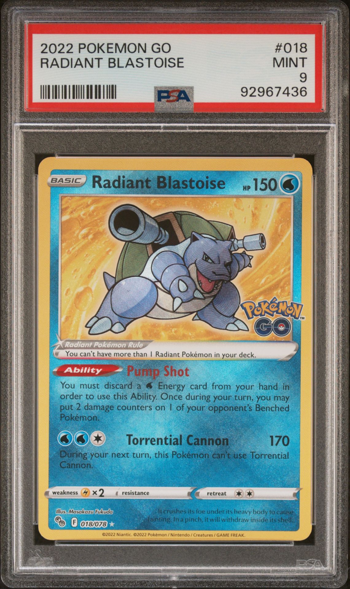 PSA 9 - Pokemon Card - Pokemon GO 018/078 - RADIANT BLASTOISE (holo-foil) -  MINT