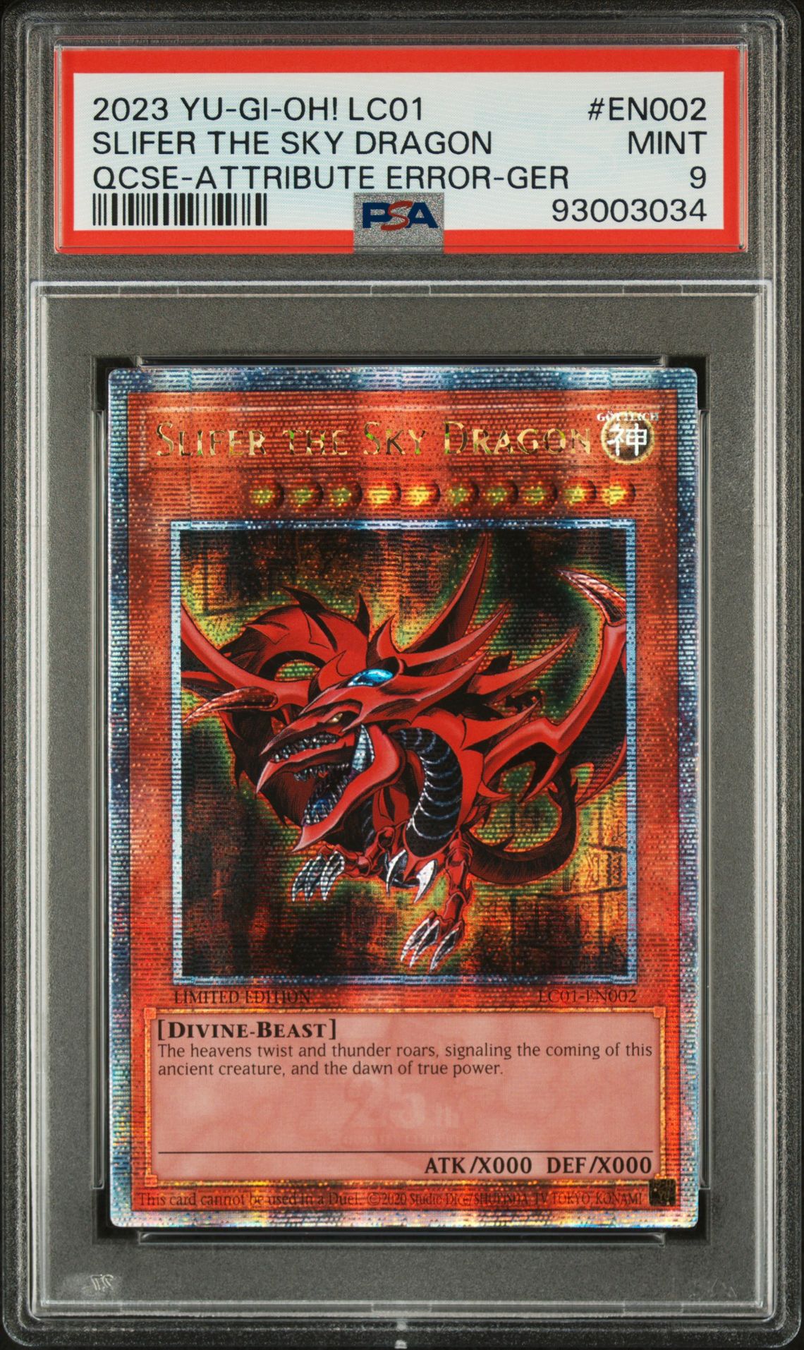 PSA 9 - Yu-Gi-Oh Card - LC01-EN002 - SLIFER THE SKY DRAGON (25th Quarter  Century Secret Rare Holo) -: BBToyStore.com - Toys, Plush, Trading Cards,  Action Figures & Games online retail store