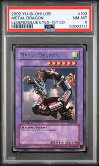 PSA 8 - Yu-Gi-Oh Card - LOB-102 - METAL DRAGON (rare) *1st Edition* - NM-MT