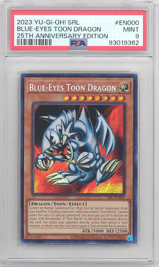 PSA 9 - Yu-Gi-Oh Card 25th Anniversary - SRL-EN000 - BLUE-EYES TOON DRAGON (secret  rare holo) - MINT: BBToyStore.com - Toys, Plush, Trading Cards, Action  Figures & Games online retail store shop sale