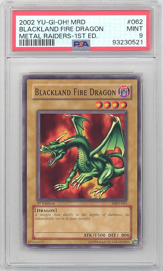 PSA 9 - Yu-Gi-Oh Card - MRD-062 - BLACKLAND FIRE DRAGON (common) *1st  Edition* - MINT