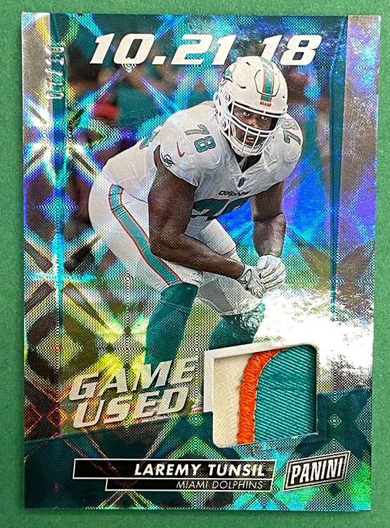 2019 Panini Day NFL - LAREMY TUNSIL GAME USED JERSEY CARD 07/10 No. LT  (Dolphins)