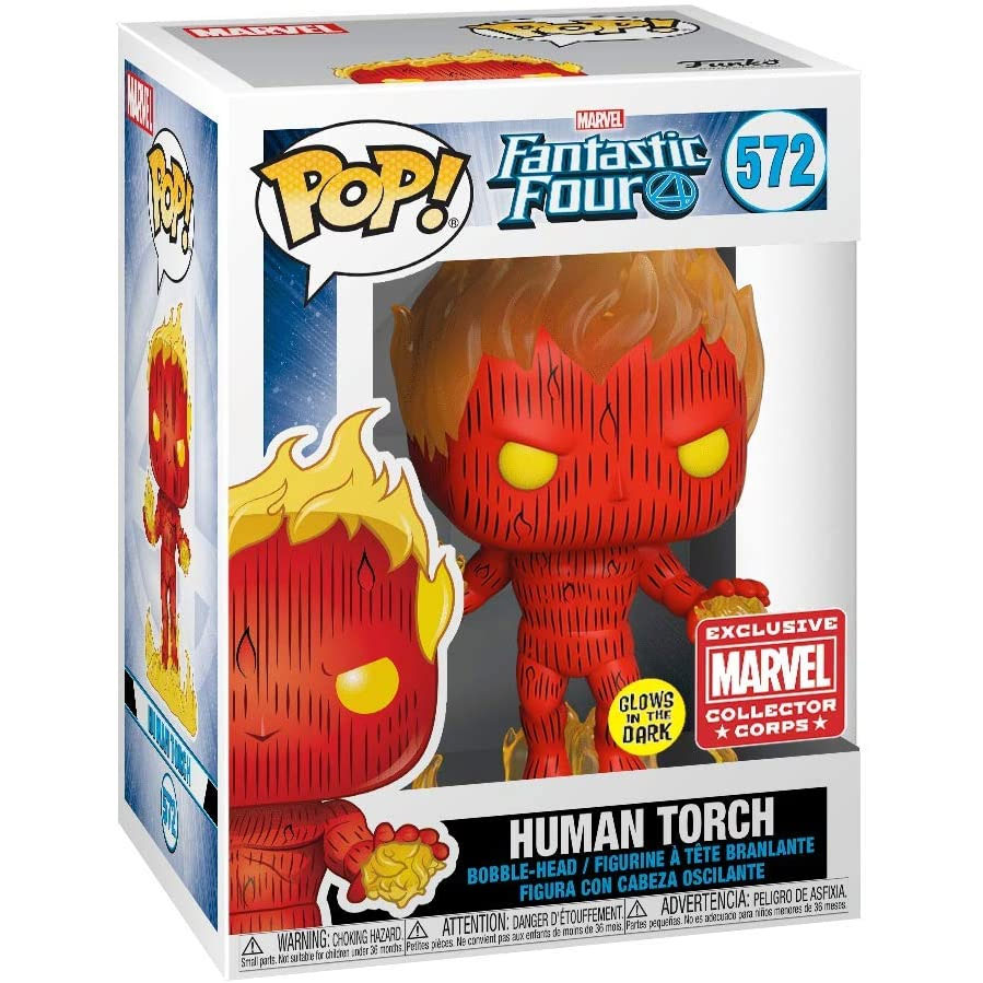 Funko POP! Marvel - Fantastic Four Vinyl Bobble Figure - HUMAN TORCH (Glow) #572 *MVCC Exclusive*