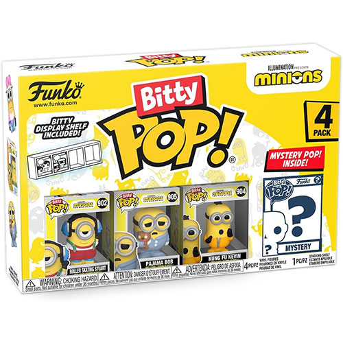 Funko Bitty POP! 4-Pack - Minions - ROLLER SKATING STUART, PAJAMA BOB, KUNG FU KEVIN & 1 MYSTERY!