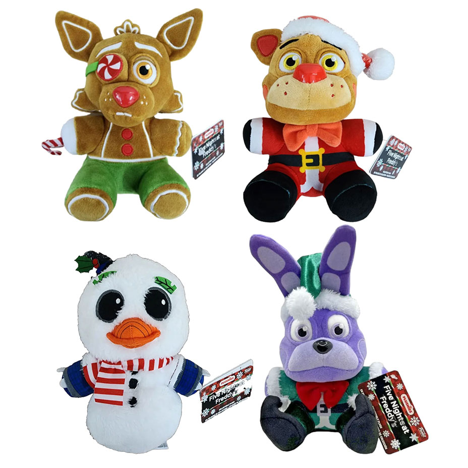  Funko Plush! FNAF Five Nights at Freddy's - Set of 4 - Holiday  Elf Bonnie, Holiday Snowman Chica, Holiday Gingerbread Foxy and Holiday  Santa Freddy