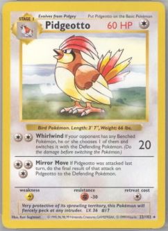 Pokemon Card - Base 22/102 - PIDGEOTTO (rare) *Shadowless*