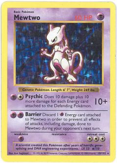 Pokemon Card - Base 10/102 - MEWTWO (holo-foil) **Shadowless** *Played*
