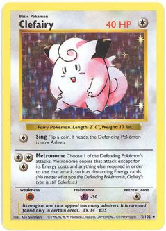 Pokemon Card - Base 5/102 - CLEFAIRY (holo-foil) *Shadowless*