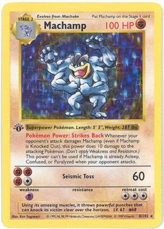 Pokemon Card - Base 8/102 - MACHAMP (holo-foil) **Shadowless** *Played*