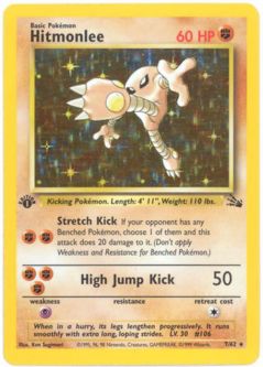 Pokemon Card - Fossil 7/62 - HITMONLEE (holo-foil) [1st Edition] *Played*