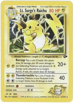 Pokemon Card - Gym Challenge 11/132 - LT. SURGE'S RAICHU (holo-foil) *Played*