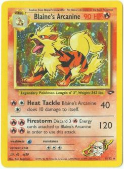 Pokemon Card - Gym Challenge 1/132 - BLAINE'S ARCANINE (holo-foil) *Played*