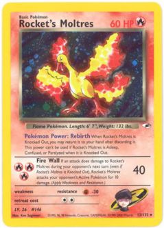 Pokemon Card - Gym Heroes 12/132 - ROCKET'S MOLTRES (holo-foil) *Played*