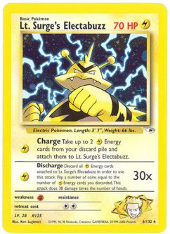 Pokemon Card - Gym Heroes 6/132 - LT. SURGE'S ELECTABUZZ (holo-foil) *Played*