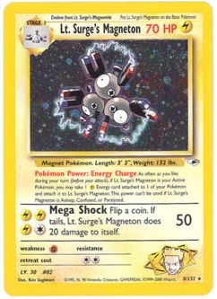 Pokemon Card - Gym Heroes 8/132 - LT. SURGE'S MAGNETON (holo-foil) *Played*