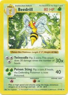 Pokemon Card - Base 17/102 - BEEDRILL (rare) *Shadowless*