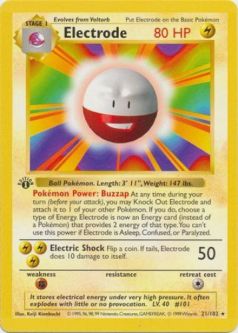 Pokemon Card - Base 21/102 - ELECTRODE (rare) [1st Edition] *Played*
