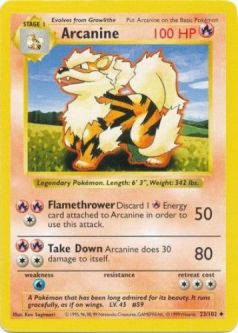 Pokemon Card - Base 23/102 - ARCANINE (uncommon) [Shadowless] *Played*