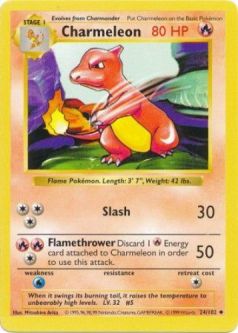Pokemon Card - Base 24/102 - CHARMELEON (uncommon) [Shadowless] *Played*
