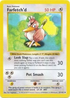 Pokemon Card - Base 27/102 - FARFETCH'D (uncommon) [Shadowless] *Played*