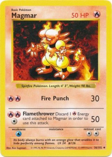 Pokemon Card - Base 36/102 - MAGMAR (uncommon) [Shadowless] *Played*