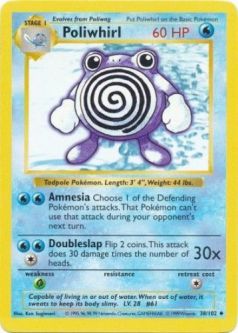 Pokemon Card - Base 38/102 - POLIWHIRL (uncommon) [Shadowless] *Played*