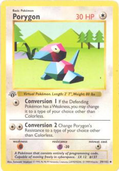 Pokemon Card - Base 39/102 - PORYGON (uncommon) [1st Edition] *Played*