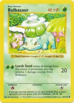 Pokemon Card - Base 44/102 - BULBASAUR (common) [Shadowless] *Played*