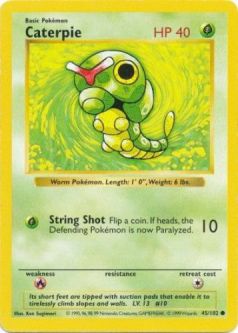 Pokemon Card - Base 45/102 - CATERPIE (common) [Shadowless] *Played*