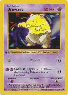Pokemon Card - Base 49/102 - DROWZEE (common) [1st Edition] *Played*