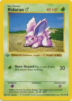 Pokemon Card - Base 55/102 - NIDORAN (common) [1st Edition] *Played*