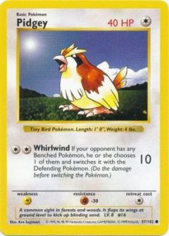 Pokemon Card - Base 57/102 - PIDGEY (common) [Shadowless] *Played*