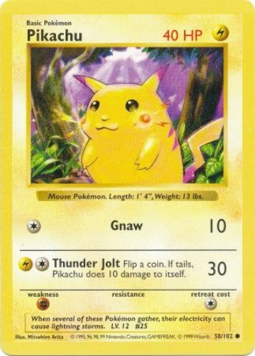 Pokemon Card - Base 58/102 - PIKACHU (RED CHEEKS) *Shadowless* *Played*