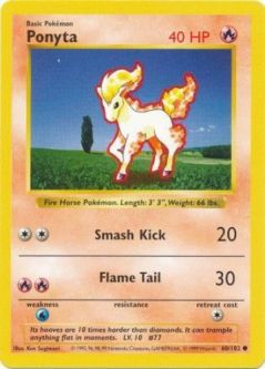 Pokemon Card - Base 60/102 - PONYTA (common) [Shadowless] *Played*