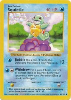 Pokemon Card - Base 63/102 - SQUIRTLE (common) [Shadowless] *Played*
