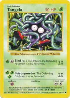 Pokemon Card - Base 66/102 - TANGELA (common) [Shadowless] *Played*
