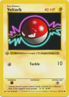 Pokemon Card - Base 67/102 - VOLTORB (common) [1st Edition] *Played*