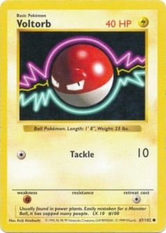 Pokemon Card - Base 67/102 - VOLTORB (common) [Shadowless] *Played*