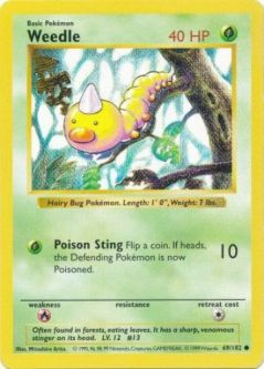 Pokemon Card - Base 69/102 - WEEDLE (common) [Shadowless] *Played*