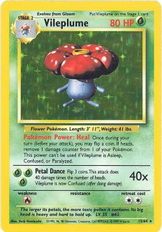 Pokemon Card - Jungle 15/64 - VILEPLUME (holo-foil) *ERROR No Symbol* *Played*